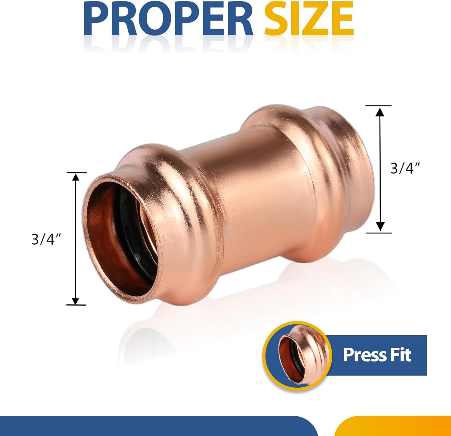 (Pack of 10) GUOFIS Copper Press Coupling Fittings,3/4 Inch x 3/4 Inch Copper Press Fit Coupler(NO Stop)(PRESS026)