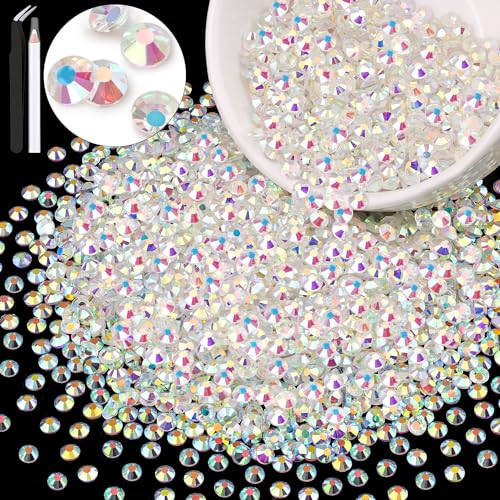 Image of 3000PCS SS16 /4mm Crystal Glass Rhinestones for Bedazzling (Transparent AB) | Flatback Rhinestones for Crafting DIY Nail Art Makeup Decoration, Gems Diomand Charms for Tumbler Shoes Clothing Mug
