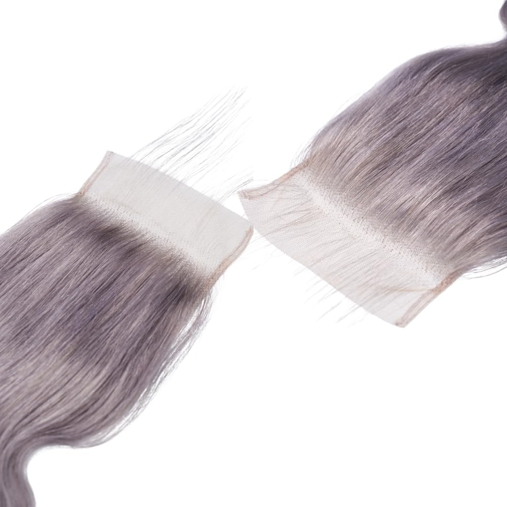 Body Wave 4x4 Lace Closure Free Part, Ombre Brazilian Virgin 100% human hair Closure Free Part Remy Body Wave, Grey 4X4 hd lace closure wigs human hair Grey 18 inch