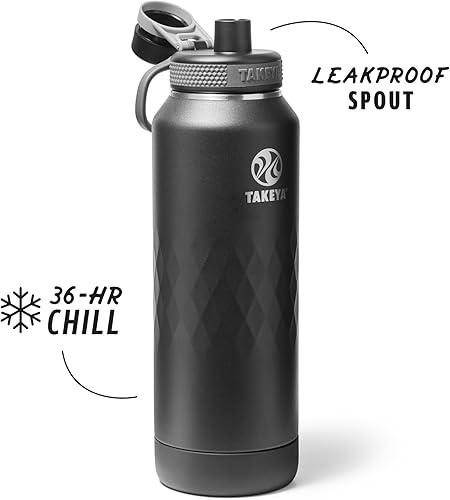 Miniatura 2 de Takeya Sport - Botella de agua de acero inoxidable con triple aislamiento de 40 onzas, tapa de boquilla, a prueba de fugas, resistente al sudor, sin