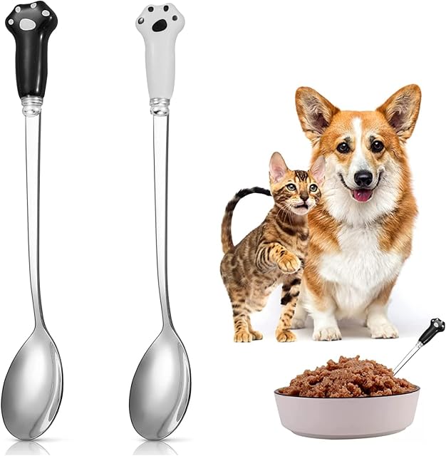 EQLEF Pet Food Spoon, Paw Cat Can Spoon Stainless Steel Dog Spoon for Feeding Pet Wet Food 2 Pieces