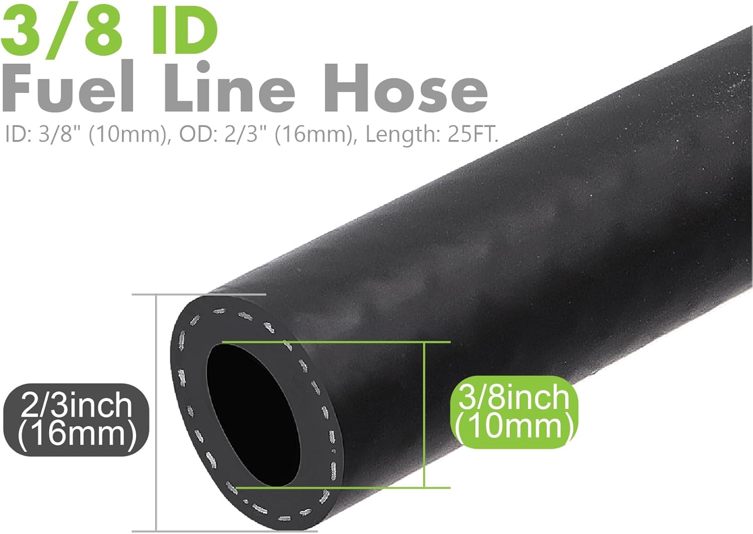 Jeemiter 3/8" ID Fuel Hose 25FT Complete Kit - Includes 10 Clamps for Small Engine, Automotive, Marine Use - SAE 30R7 Rated for Gas, Oil, Diesel