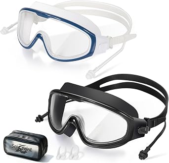 Adult Swimming Goggles,Leak-Proof,Anti-Fog Pool Glasses,Wide View Swim Goggles with Ear Plugs and Nose Clip