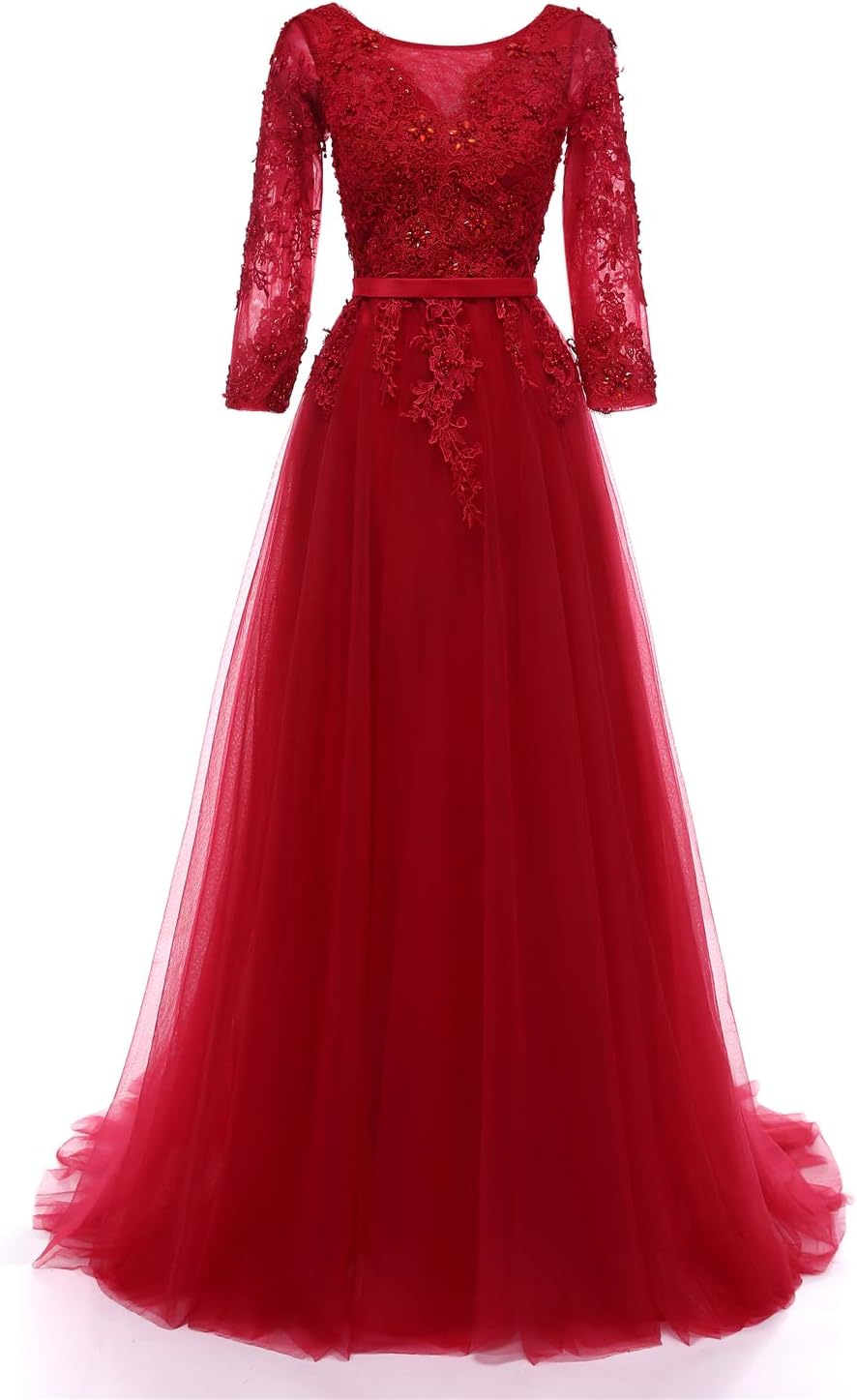 Rain Choi 3/4 Sleeves Formal Evening Gowns Womens Long Prom Dress (Burgundy, 4)