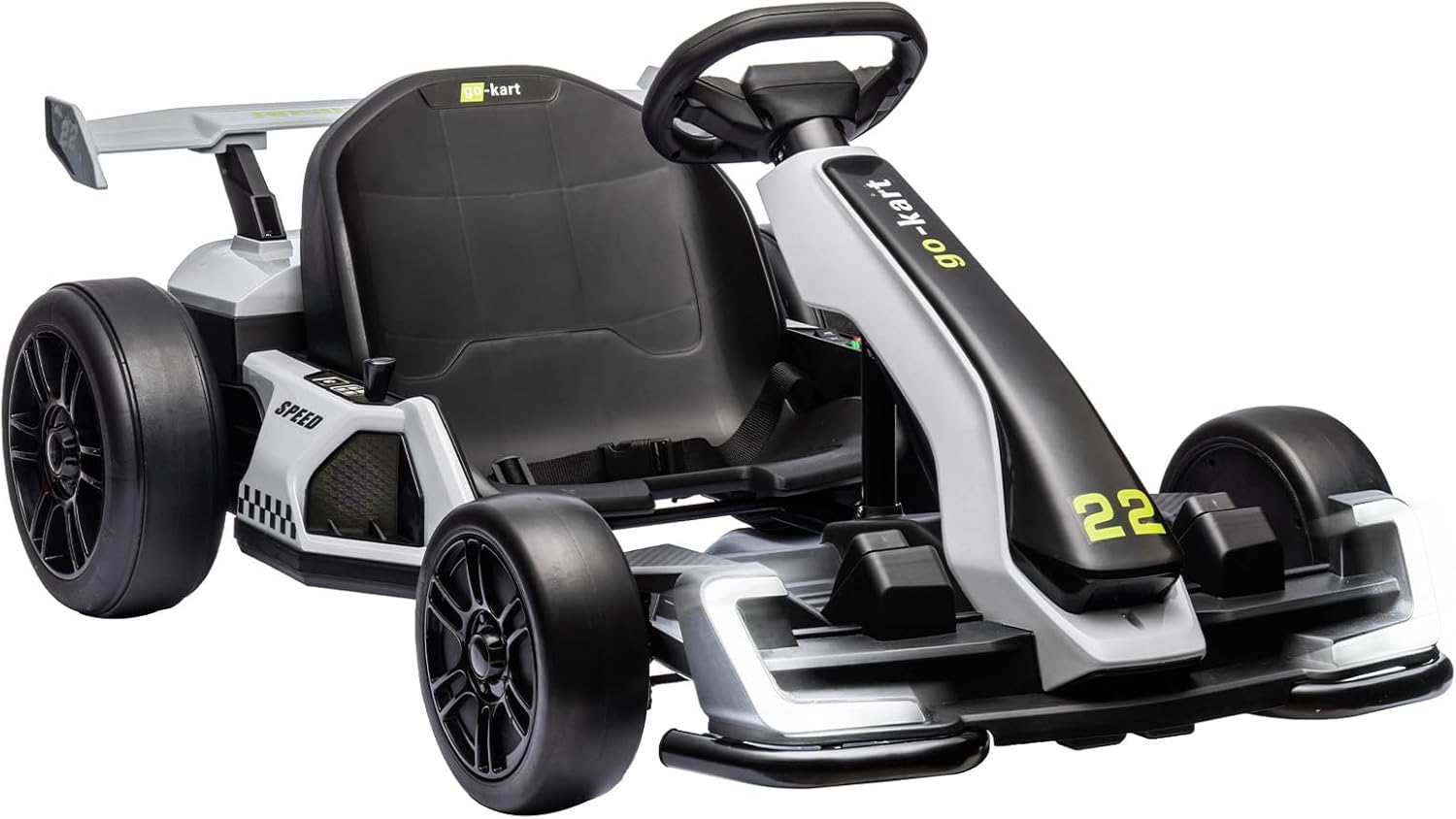 24V Kids Go Kart，300W Powerful Electric Drift Kart with Dual Motors, Adjustable Seat, 8mph Speed, Bluetooth, Led Lights, Eva Tires, and Brake Pedal for Ages 6+,White
