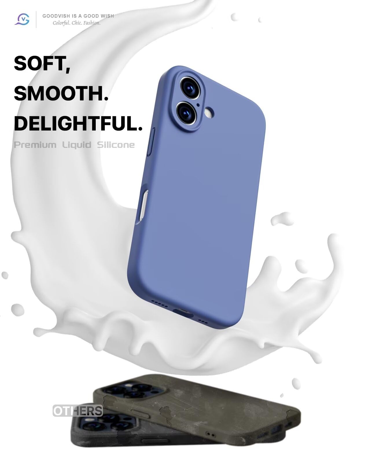 GOODVISH 3 in 1 Silicone Cover per iPhone 16 6.1", Custodia con 2 Pellicola Vetro Temperato [Protezione Fotocamera] 360° Protezione Anticaduta Case per Cellulare Antiurto Resistente, Blu