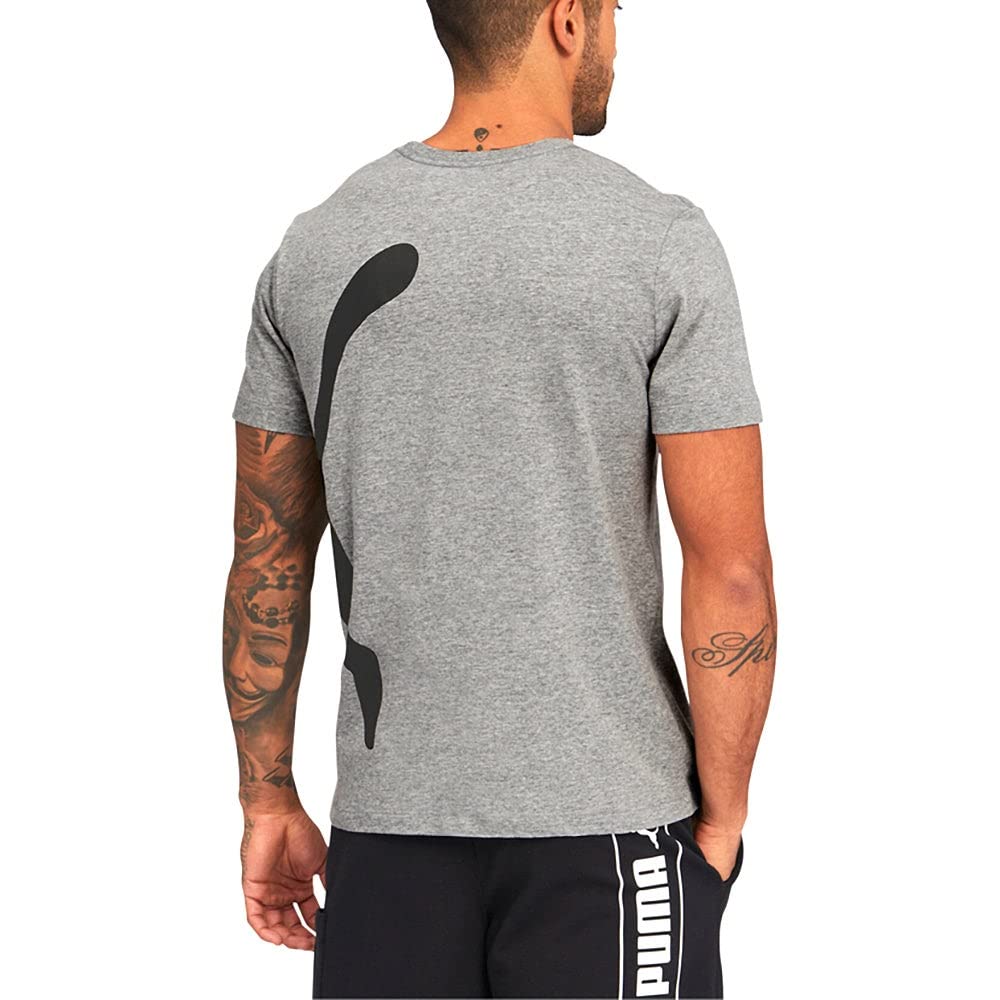 PUMA Mens Oversized Logo Tee Top Crew Neck Crew Neck (Large, Grey Heather/Black)