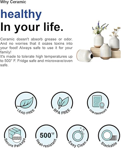 Miniatura 4 de Pequeño jarrón bohemio para decoración, jarrón rústico de granja para hierba de las pampas, juego de eucalipto y pequeñas flores de tallo, cerámica