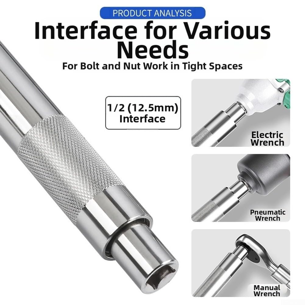 Llave de trinquete extendida de 12 pulgadas con unidad cuadrada de 1/2 pulgada y cuerpo de cromo vanadio para una transmisión de potencia eficiente (estilo moleteado)