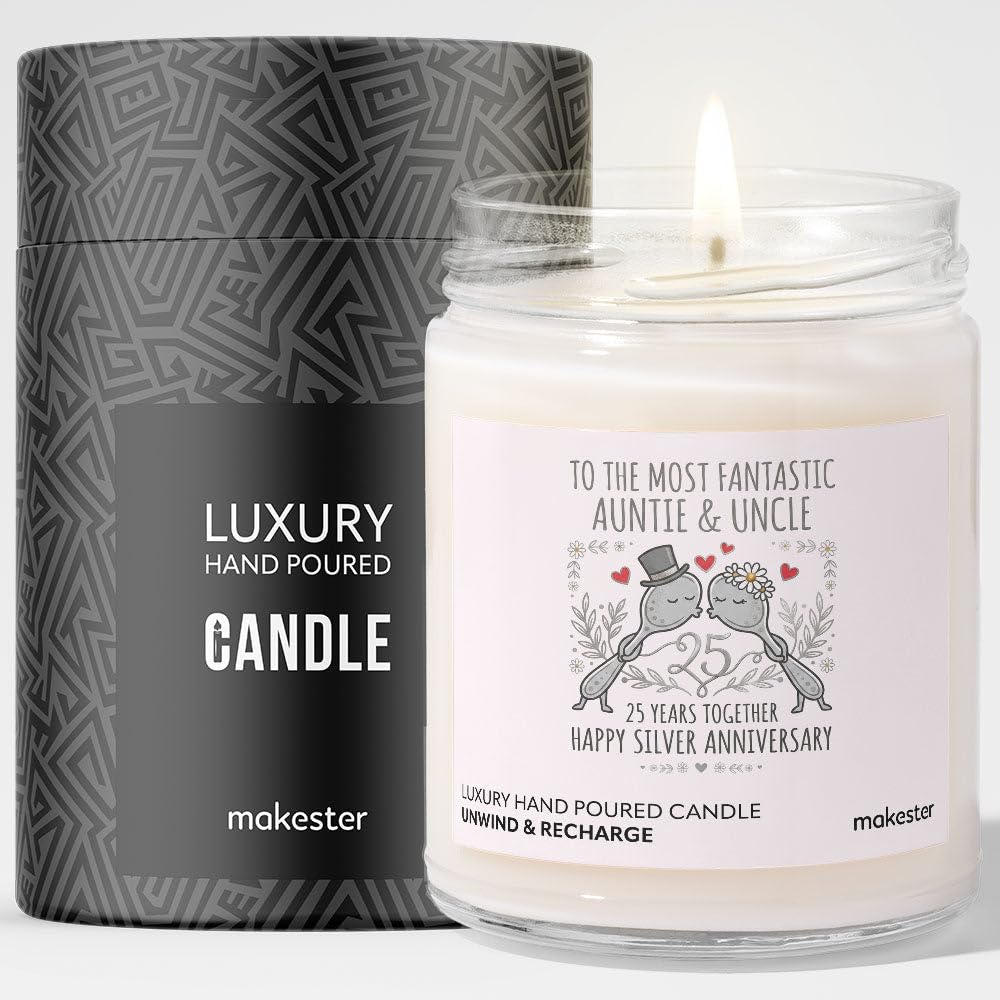 25th Anniversary Candle Gift for Uncle Aunty - Luxury Soy Wax Candle - Vanilla, Jasmine, Sugared Almond - Makester โ image 1