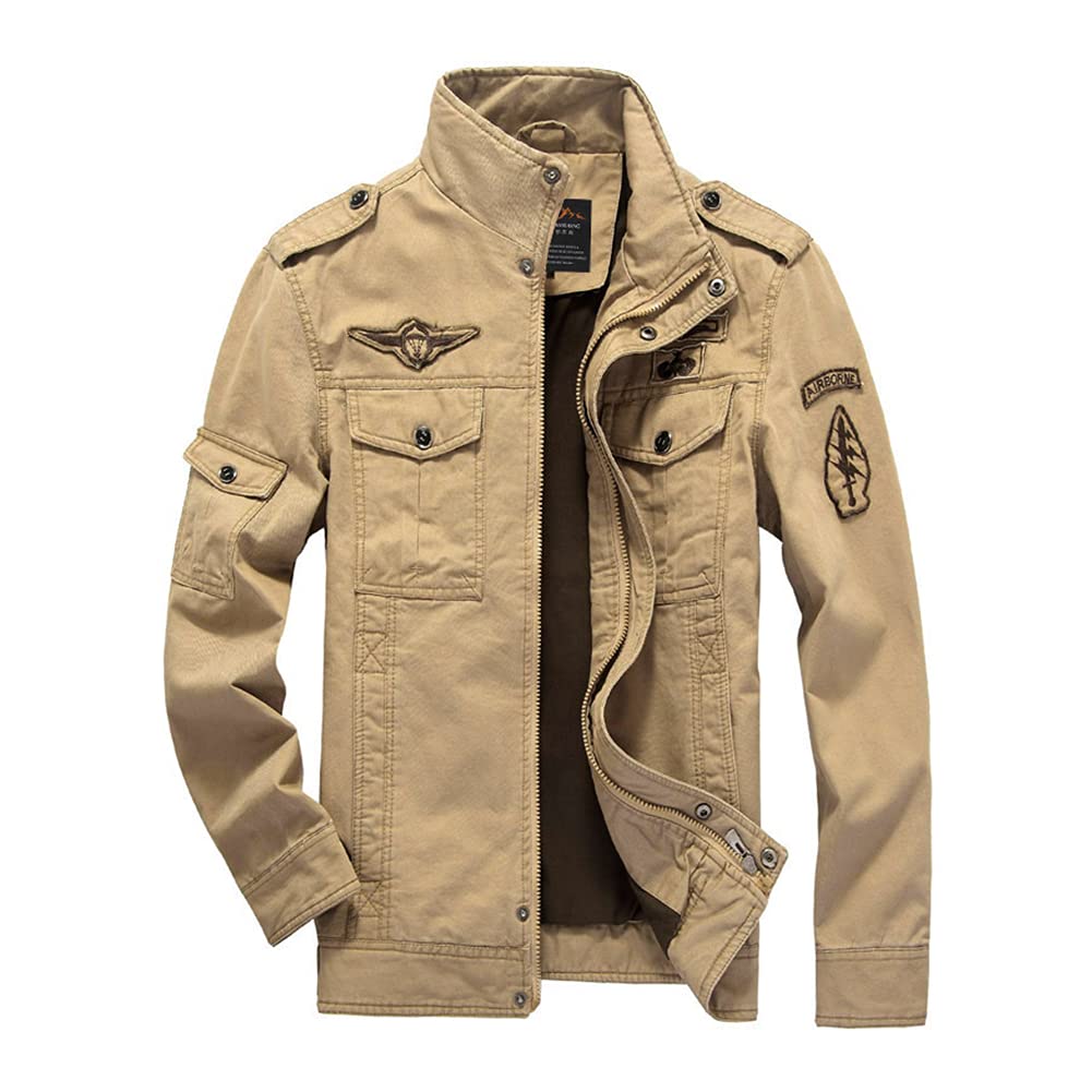 Men Casual Cotton Jacket Military Bomber Jacket Stand Collar