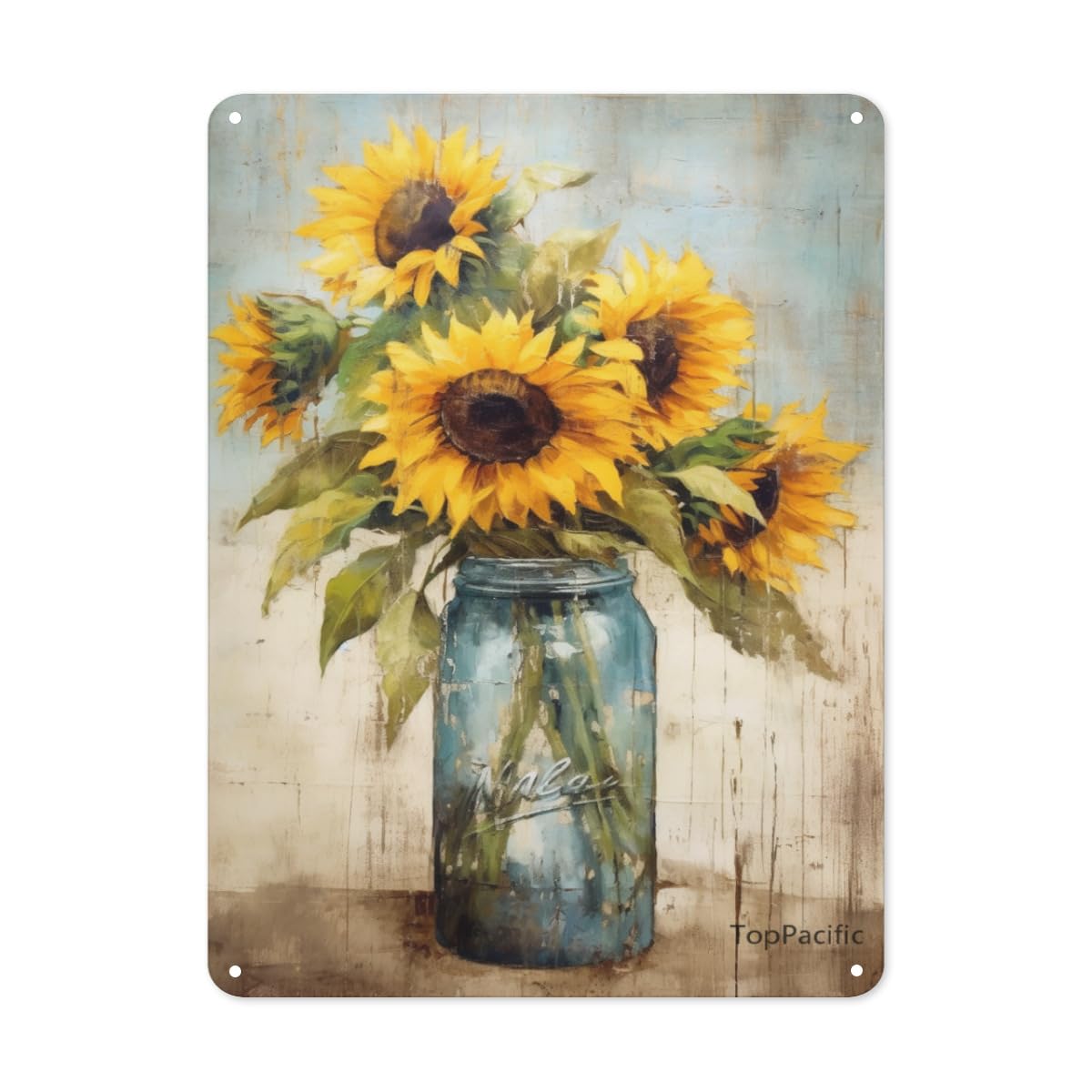 Jar with Sunflowers Floral Bouquet Farmhouse Metal Tin Sign Spring Flowers Wall Decor Funny Decoration for Home Kitchen Bar Garage Vintage Retro Poster Plaque Tin Signs 8X12 Inches(437)