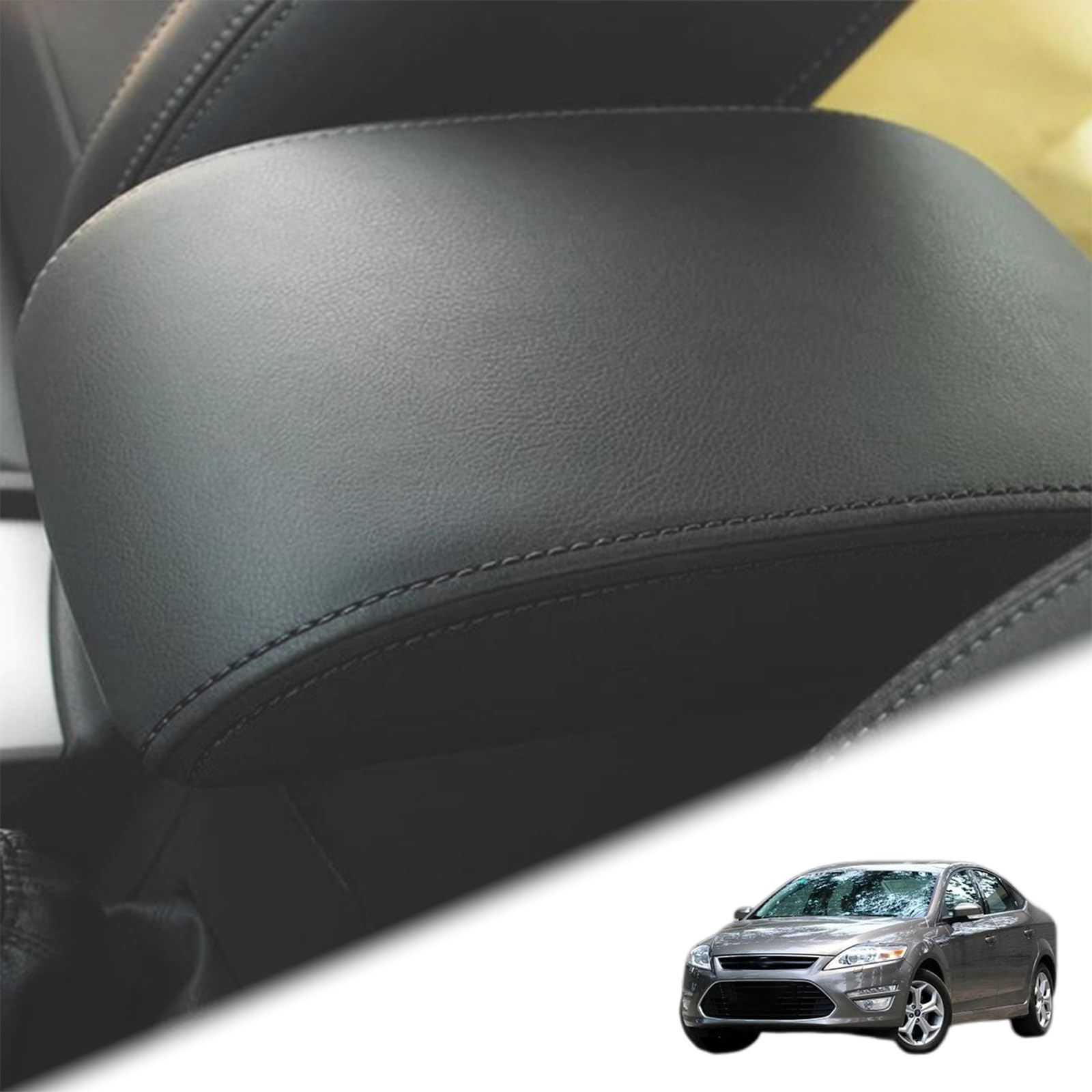 Armrest Cover Fit for 2007-2012 Ford Fusion Center Console Storage Box Pad PU Leather Protective Pad Accessory （Black Leather Black line）