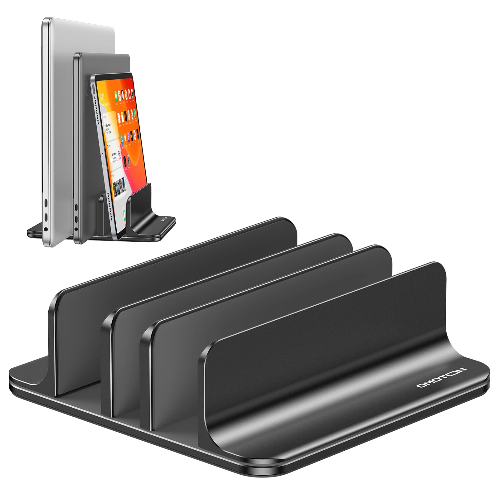 OMOTON 3-Slot Vertical Laptop Stand Desktop Aluminum Stand for MacBook with Adjustable Dock Size Fits All MacBook Surface