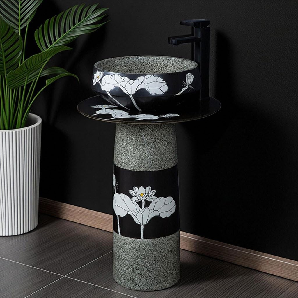 Pedestal Sinks Ceramic Column Wash Basin Balcony Floor Retro Home Bathroom Sink (A)