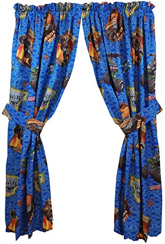Monster Jam 4pc Curtains Set Grave Digger Maximum Destruction Window Panels with Tie Backs