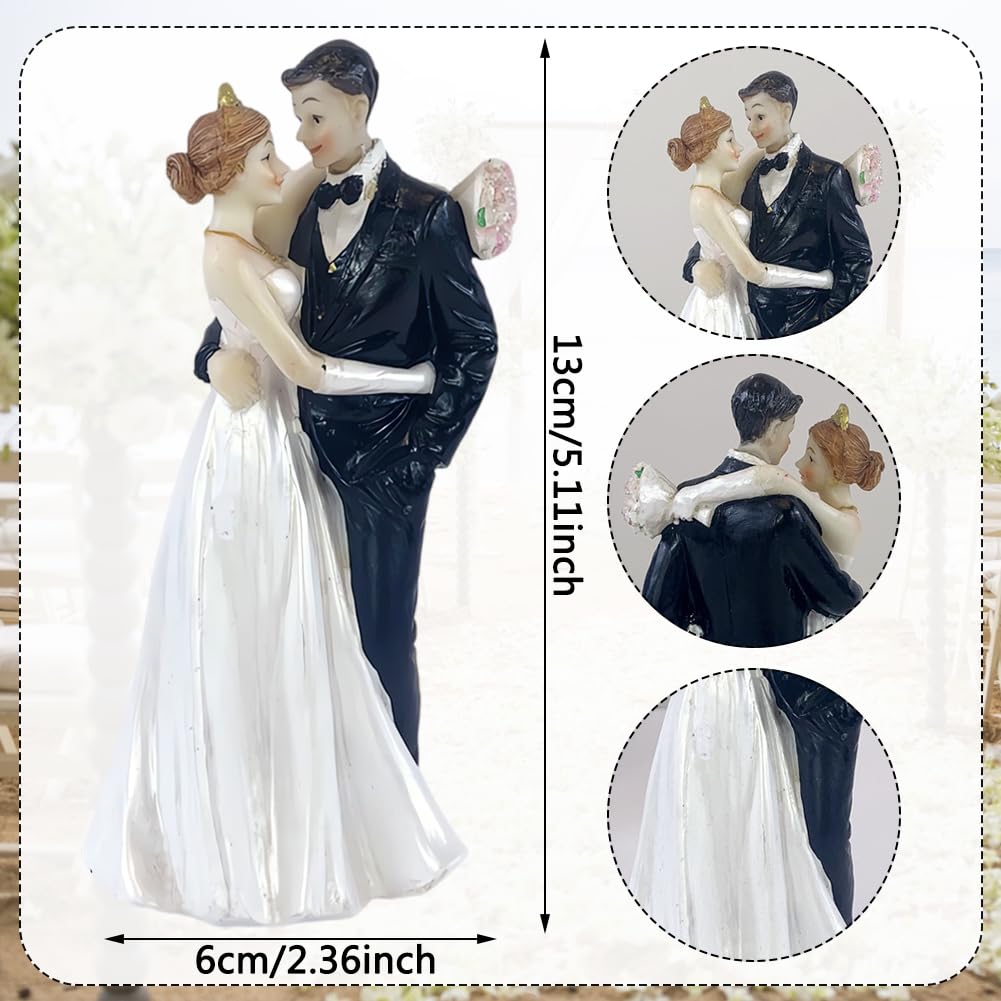 Bride and Groom Wedding Cake Toppers PLNVNVP Cute Resin Couple Figurine for Wedding Cake Decoration Just Married Celebration Anniversary Party Desktop Home Decor Car Ornaments - Image 2