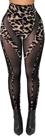 Atyfuniby Womens Mesh Leggings Sheer High Waisted Skinny Pants