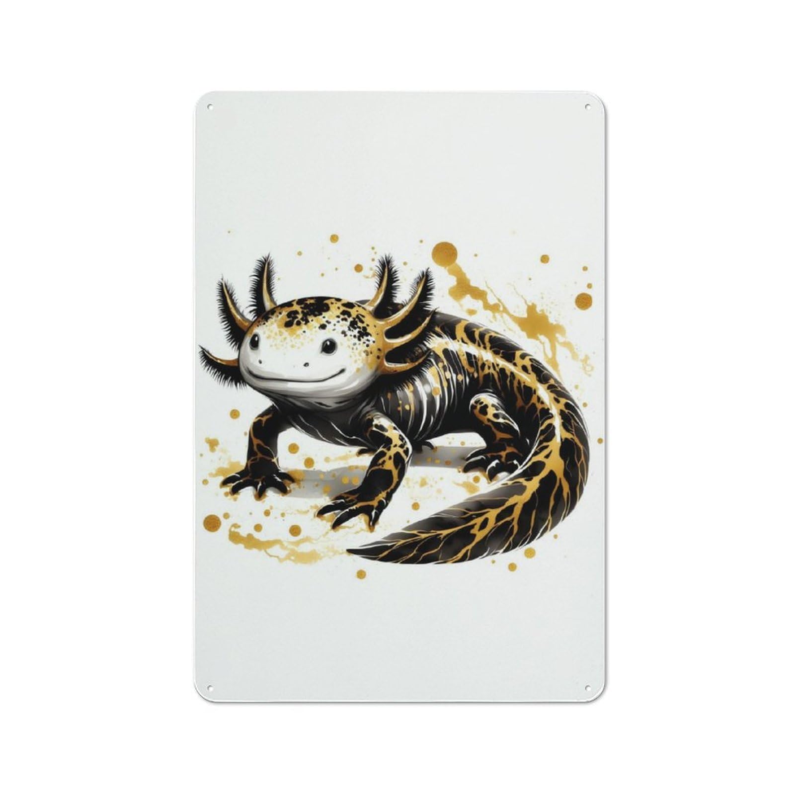 Metal Plaque 30x20cm with Ink Axlotl for Pub Or Café, Rustic Decor, for Pub Decor Enthusiasts