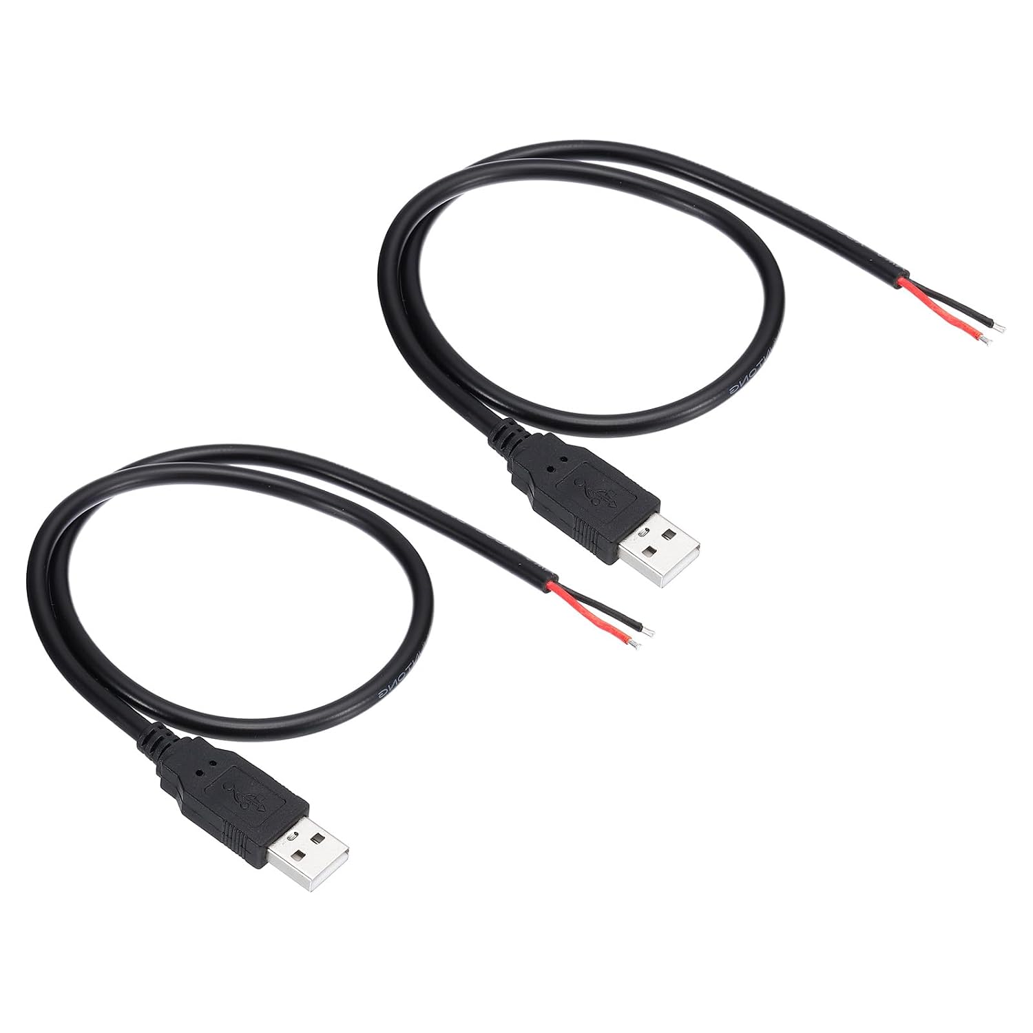 PATIKIL 1M/3Ft USB 2.0 A Male Plug Bare Wire Cable, 2 Pcs 18AWG 5V 5A USB A Plug to 2 Pin Bare Wire Open End Connector Plug for DIY Equipment Repair