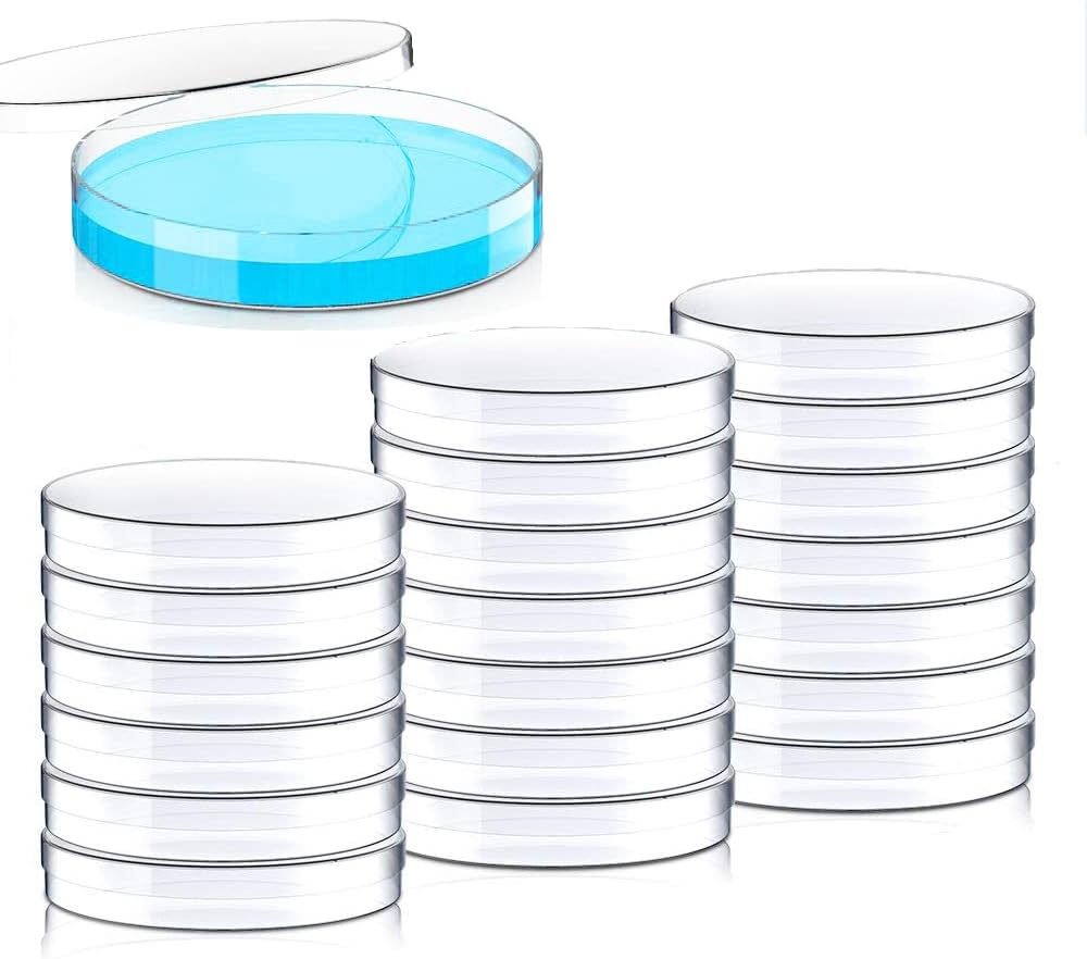 20 Pack Sterile Plastic Petri Dishes with Lid, 90mm Dia x 15mm Deep