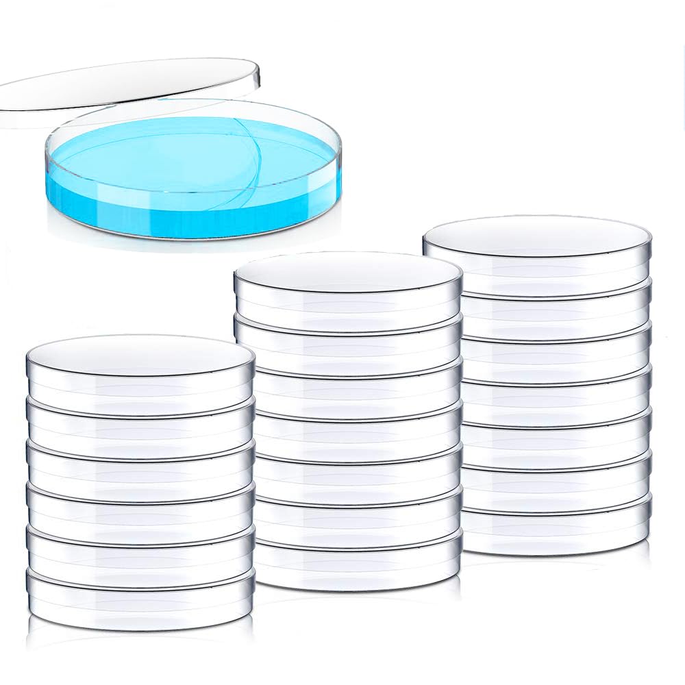 LabAider 20 Pack Sterile Plastic Petri Dishes 90mm x 15mm with Lids - Lab Grade for Science Projects, Research & Cultivation