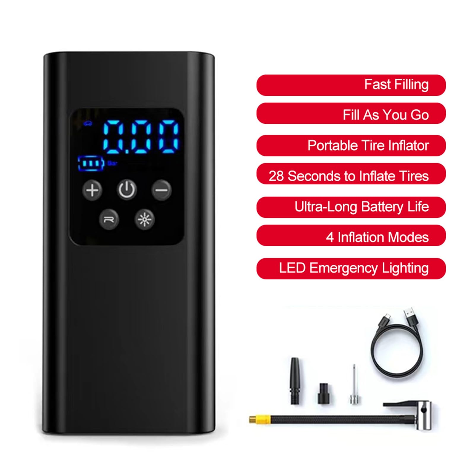 Gonfleur de Pneu compresseur d'air Portable 6000mAh 150PSI Pompe à Air pour pneus de Voiture Pompe à Pneu avec lumière LED pour Voiture Moto Balle (6000mAh)