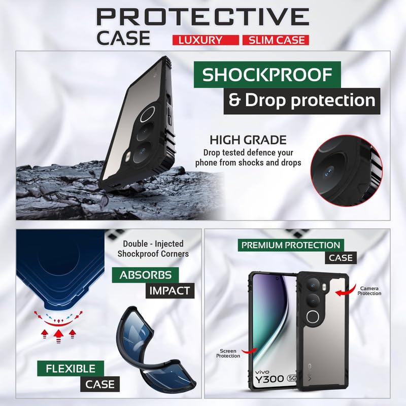 Image of AIBEX Crystal Clear Back Cover Case for Vivo Y300 5G | 360 Degree Protection | Shock Proof Design | Transparent Back Case for Vivo Y300 5G (PC & TPU,Bumper)