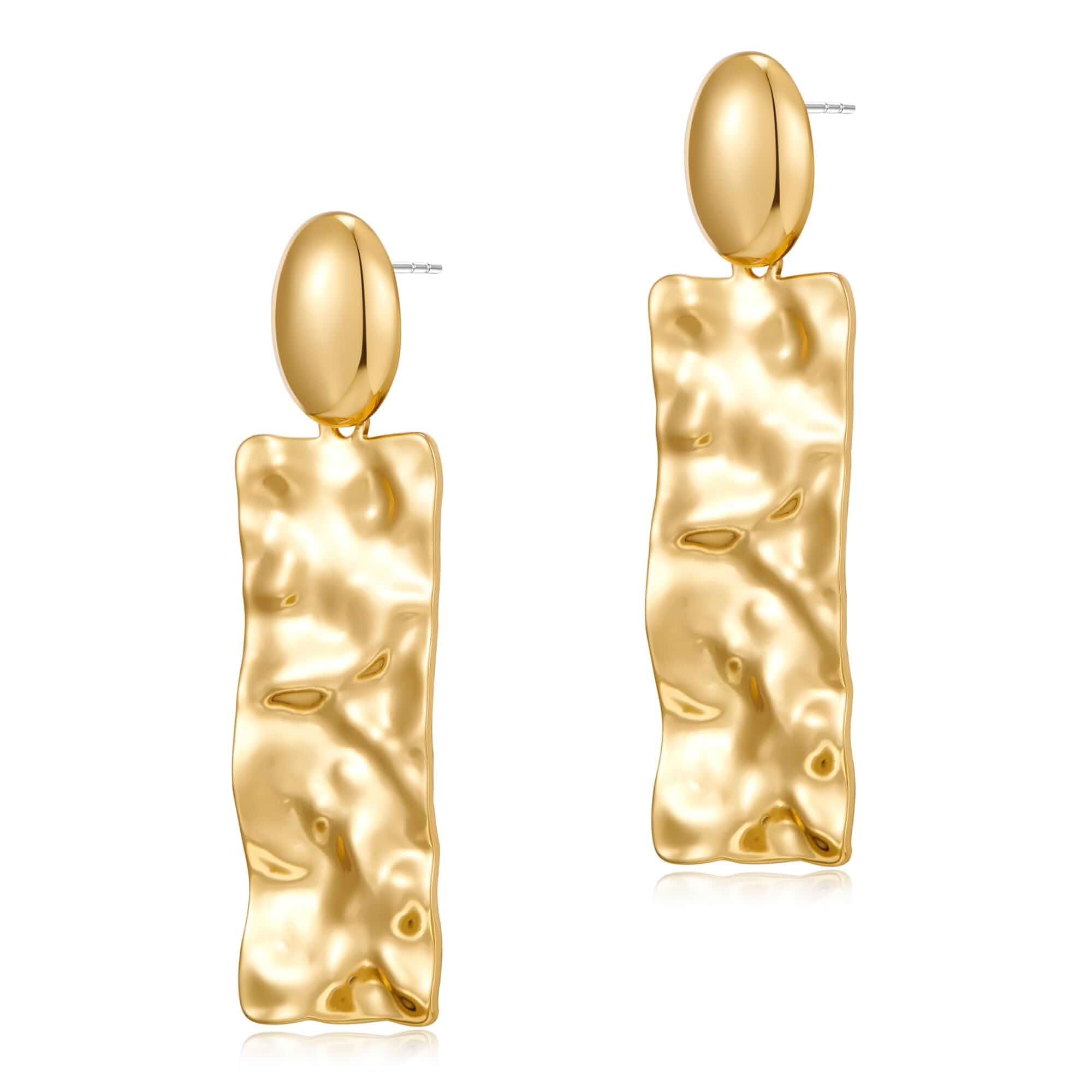 Chunky Gold Earrings for Women Hammered Dangle Drop Boho Jewelry Gifts | 14K Gold Plated Trendy Textured Statement Jewelry