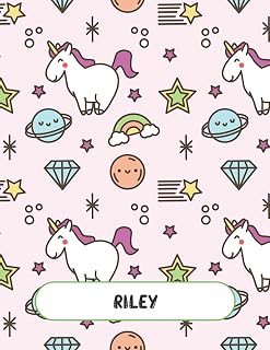 Riley: Unicorn Notebook Personal Name Wide Lined Rule Paper | Notebook Pink & Gold Stars Confetti Glitter for Writing Journal or Diary Women & girls ... Day 160 Pages Size 8.5x11inch | Matte Finish