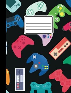 Composition Notebook: Wide Ruled Lined Paper 110 pages (55 sheets) 9-3/4 x 7-1/2 inches Gamer Gaming Video Games Fans Black Pink Green Blue Colorful ... Supplies Students Gift Journal Comp Book