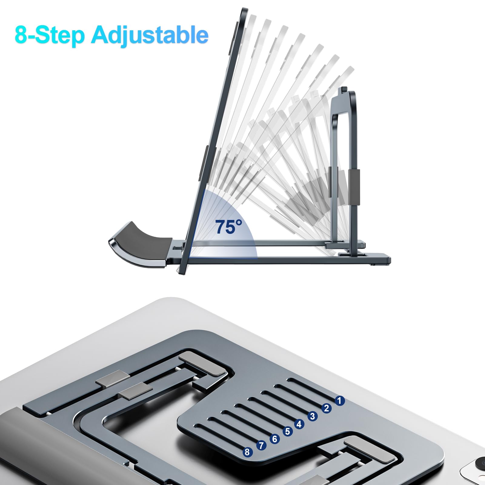 Supporto Tablet Regolabile Pieghevole in Alluminio Portatile per Tavolo Compatibile iPad Pro Air Mini Samsung Tab Surface Pro Kindle Fire 7-13" Grigio
