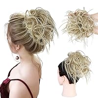 Vista 45 de HMD - Extensiones de cabello tipo rodete desordenado, cola de caballo con banda elástica de goma, extensiones de cabello sintético para mujer