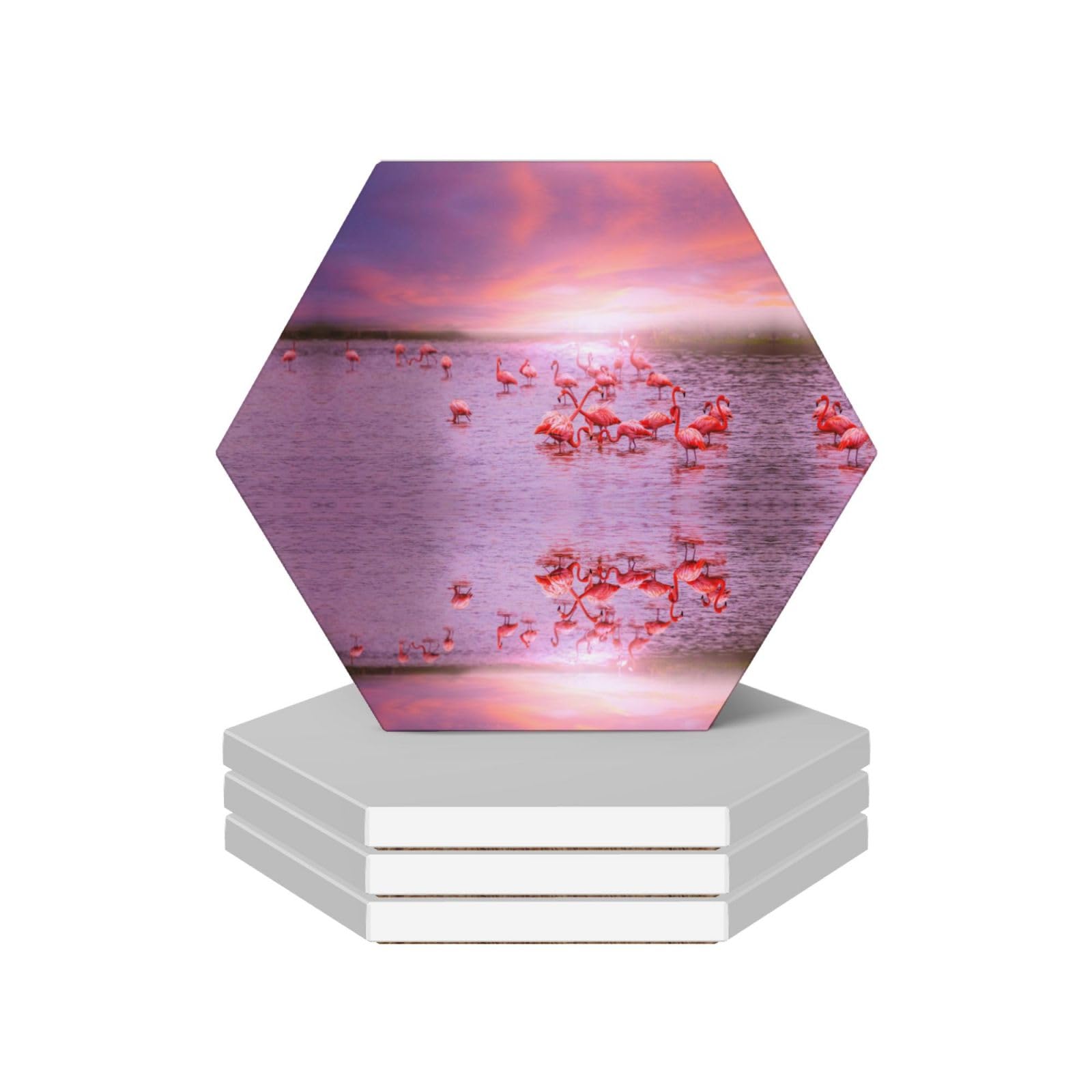 4 Hexagonal Pink Flamingos Coasters, Ceramic Home Decor Coasters With Anti Slip Cork Base, Tea And Coffee Coasters, And Daily Coasters.