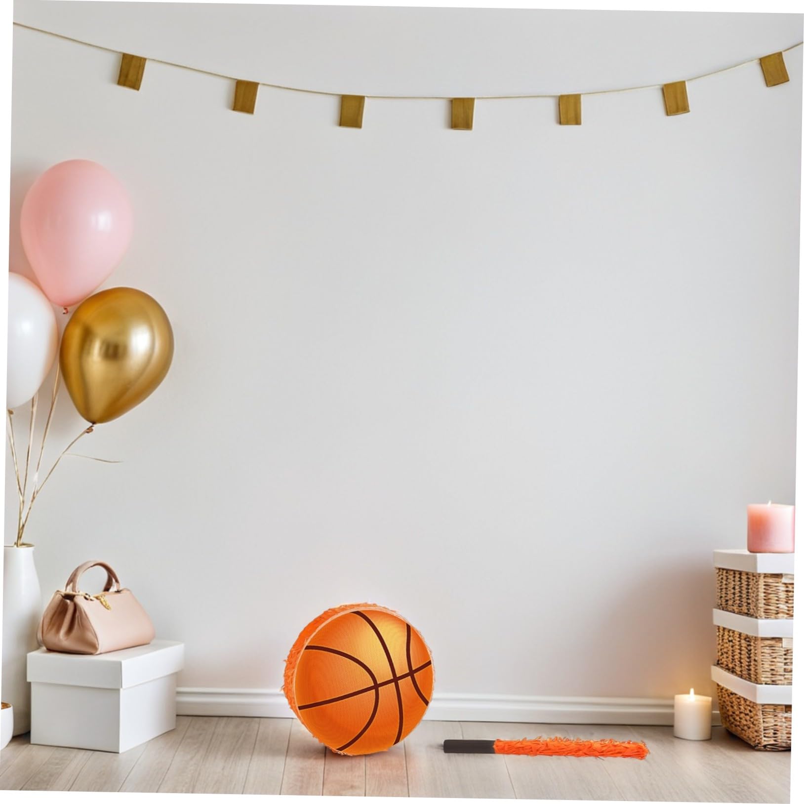Gatuida Piñata de Baloncesto para Fiesta Infantil con Accesorios Completos Resistente Cartón y Papel Crepé Decoración Temática Deportiva para Cumpleaños y Divertidos