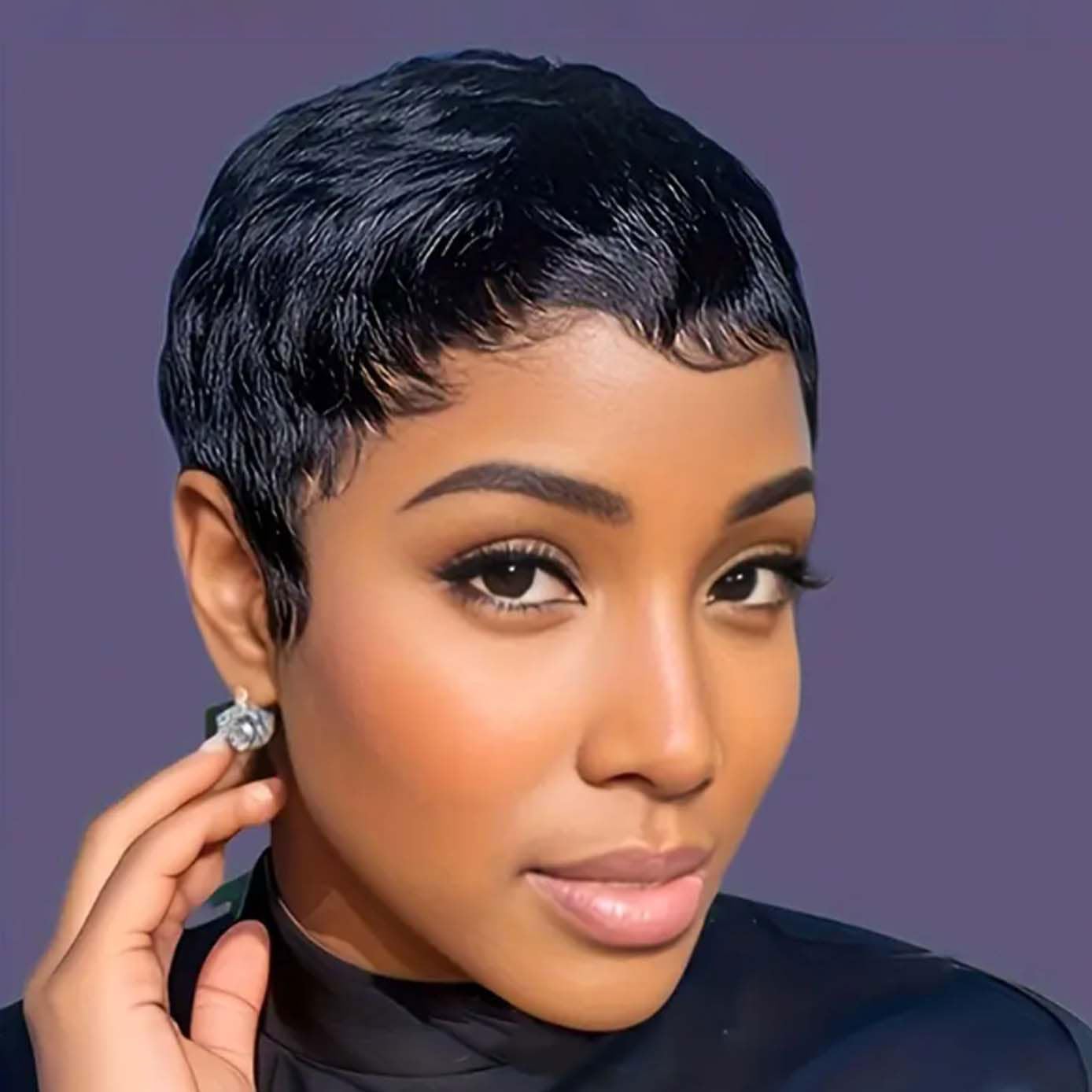 Short Pixie Cut Wig Human Hair Glueless Wig Short Pixie Wigs for Black Women Bowl Cut None Lace Front Wig with Bangs Natural Black 1B# Straight Full Machine Wigs