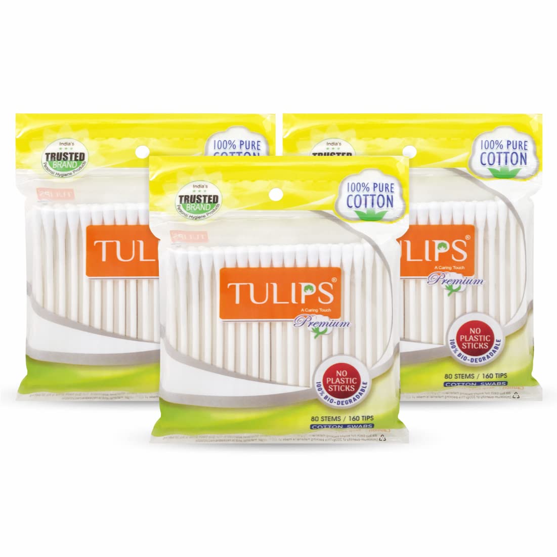 TULIPS Premium Cotton Ear Buds/Swabs with white PAPER Sticks 80 Stick (Pack of 3)-image-10