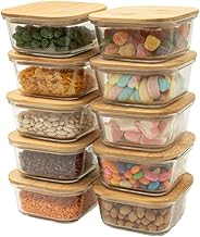 kit 10 potes de vidro 550ml com tampa de bambu hermético quadrados - Tud