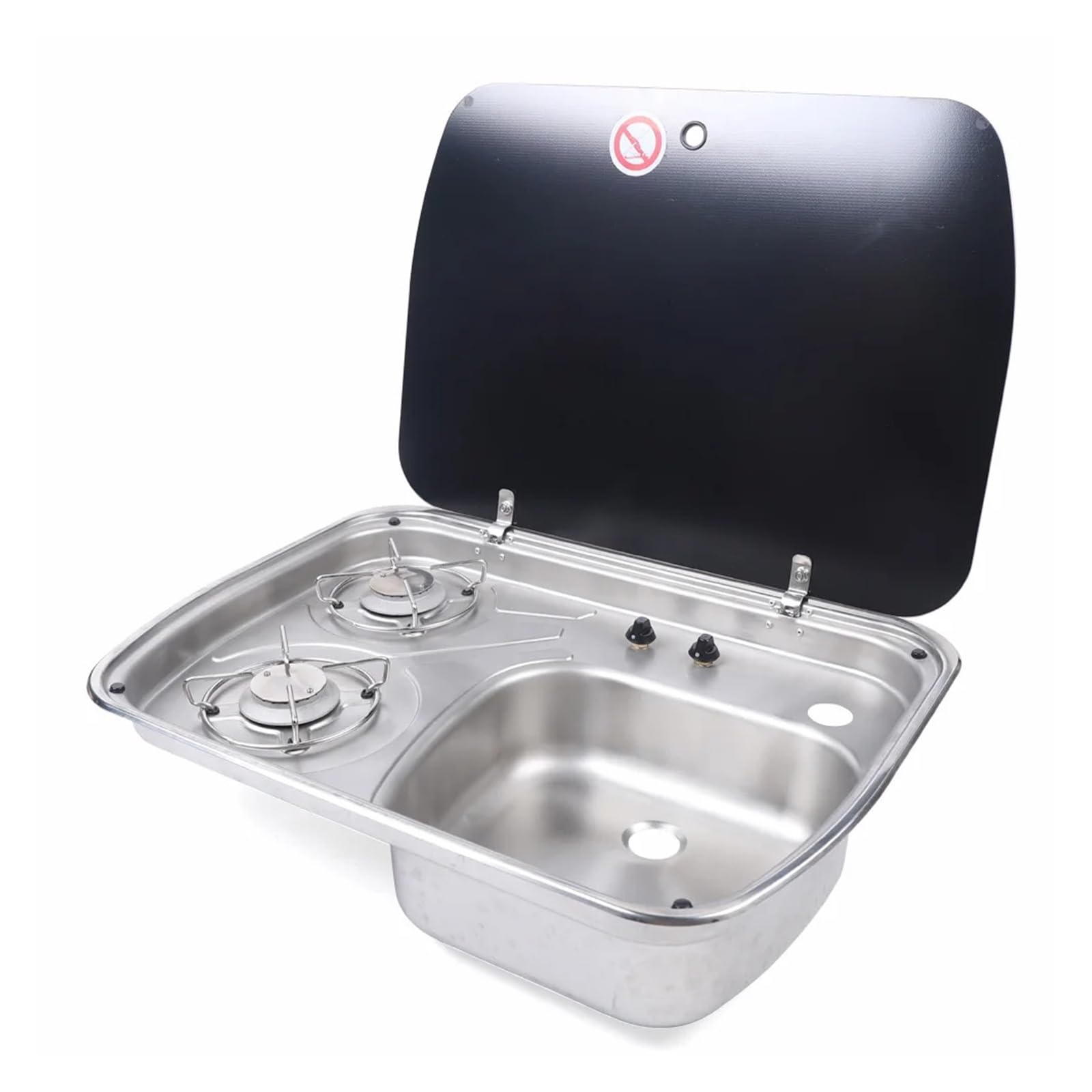 Cucina for Camper, roulotte, Barca, Piano Cottura a Gas a 2 fuochi e lavello con Coperchio in Vetro temperato, lavabo in Acciaio Inossidabile, Cucina for Camper