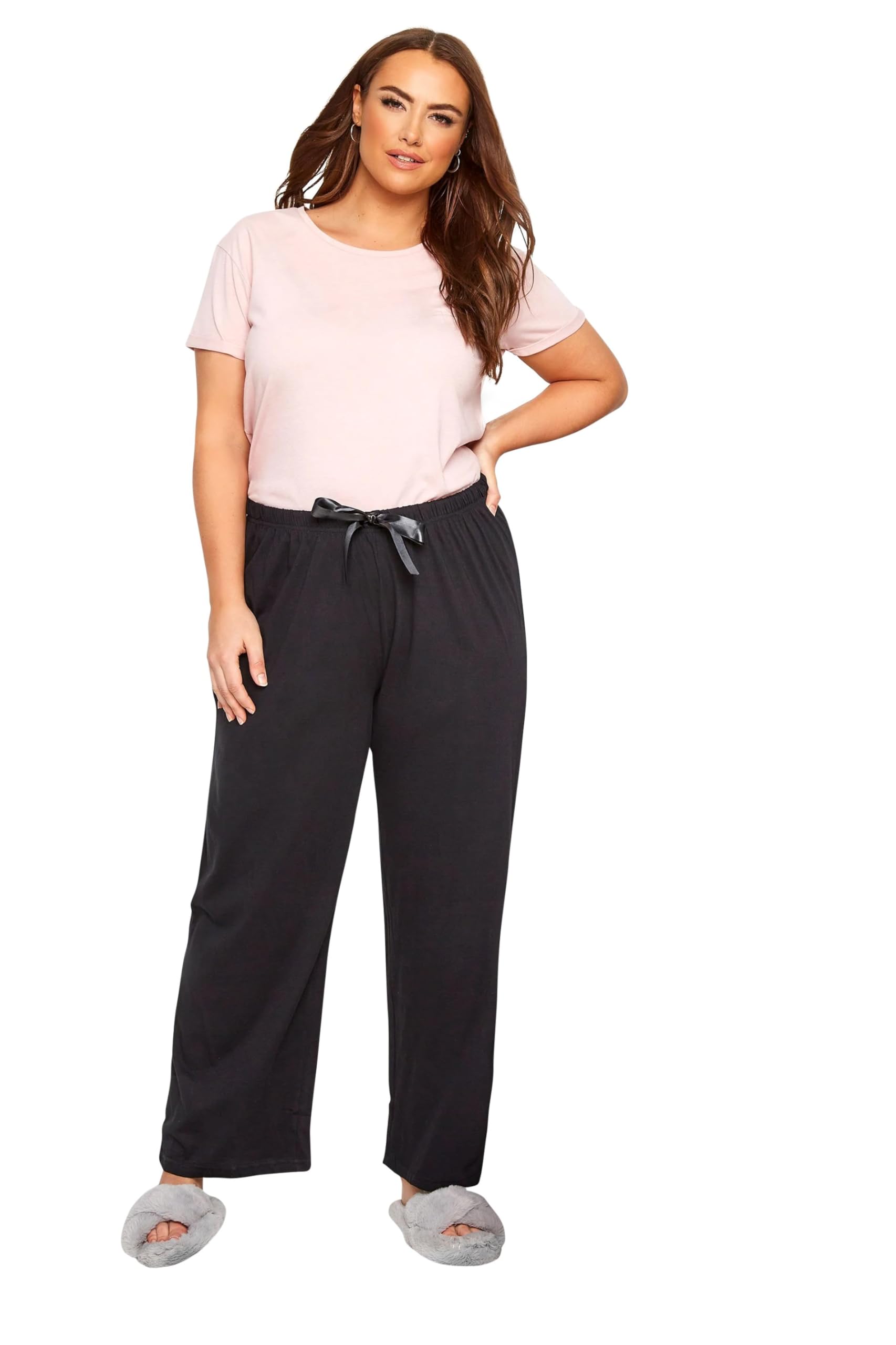 Yours Women's Black Curve Drawstring Lightweight Breathable Comfortable Lounge Jogger Pyjama Bottoms - Plus Size 34-36