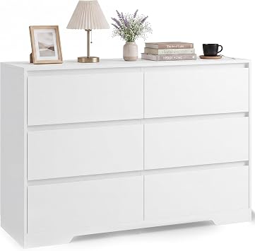 Xbro Chest of Drawers 6 Drawers for Bedroom, Living Room and Hallway, White