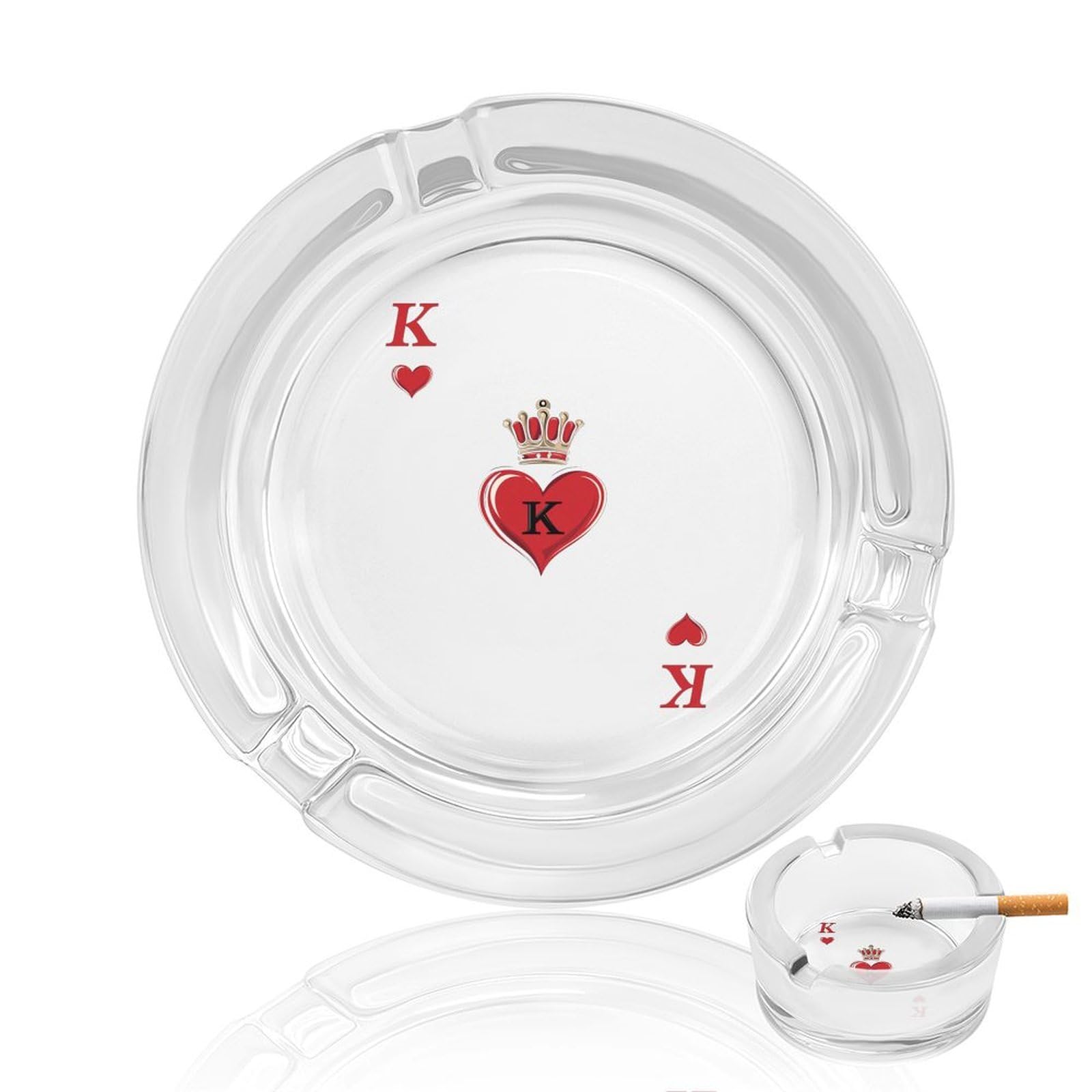 Kings-Hearts-Card Ashtray Portable Round Glass Outdoor Ash Tray for Home Office Garden Pub