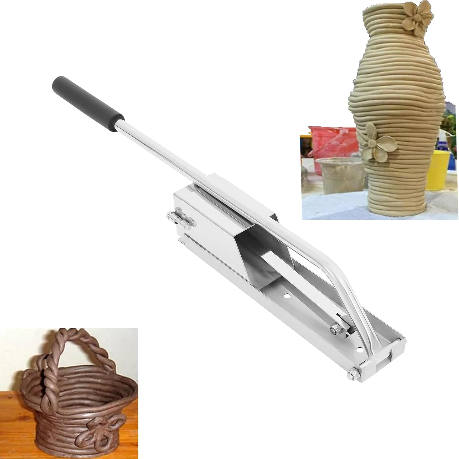 Clay Extruder, Stainless Steel Soft Clay Extruder with 4 Molds & Handle Wall Hanging Mud Extrusion Ceramic Extruding Tool for Pottery Studio, Ceramic Art