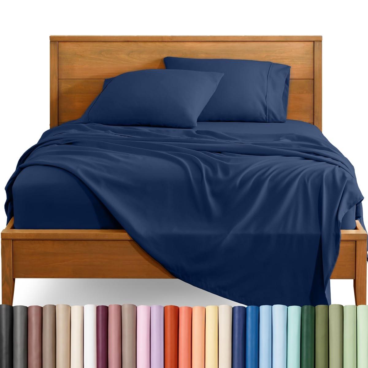 Bare Home Short Queen Sheet Set - 1800 Ultra-Soft (Queen Short, Dark Blue) — image 1