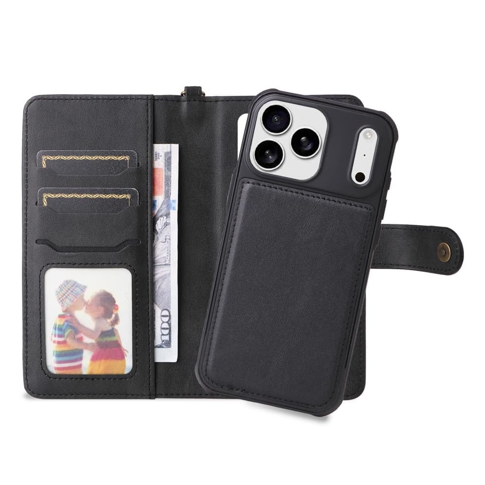 Étui iPhone 17 Air en cuir noir portefeuille à rabat magnétique - 8
