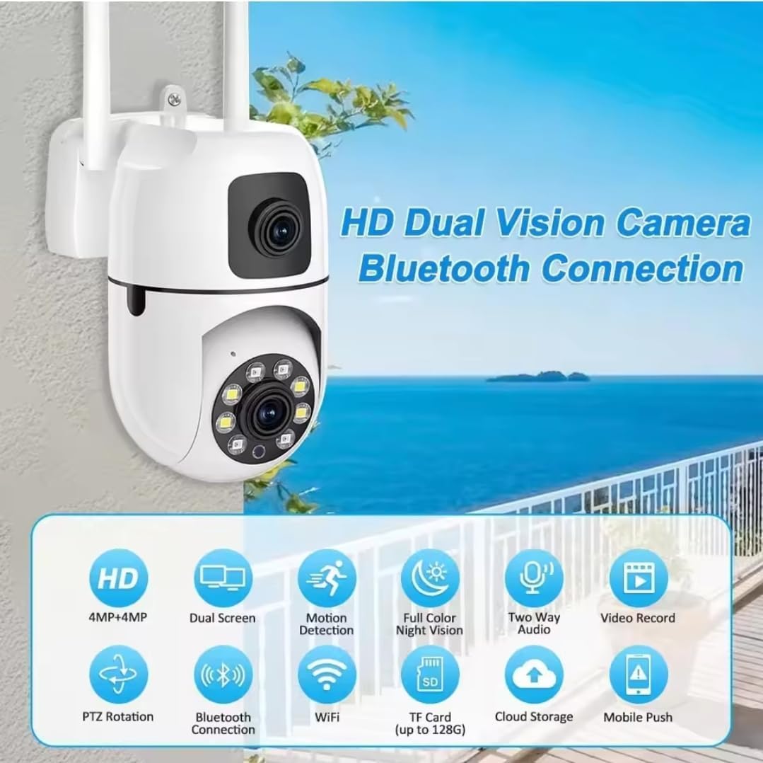 Smart Outdoor WiFi CCTV Camera Dual Lens | 360° PTZ View | Color Night Vision | Motion Alert | Home & Shop Security CCTV Smart Camera