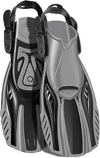 CoolystiaDrX Open Heel Short Snorkel Fins - Adjustable Travel Swim Flippers for Snorkeling Diving Kids Adults
