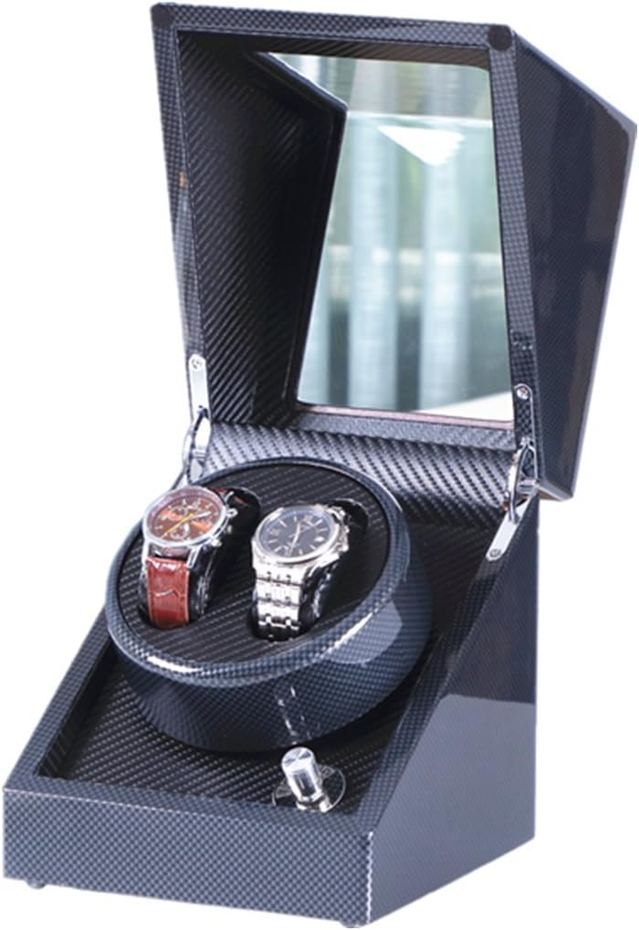 Double Watch Winder, Love Nest Carbon Fiber High-Grade Japanese Mabuchi Motor Wood Automatic Watch Winder Piano Finish Pure Handmade with Quiet Watch Winder Box [Power Included]
