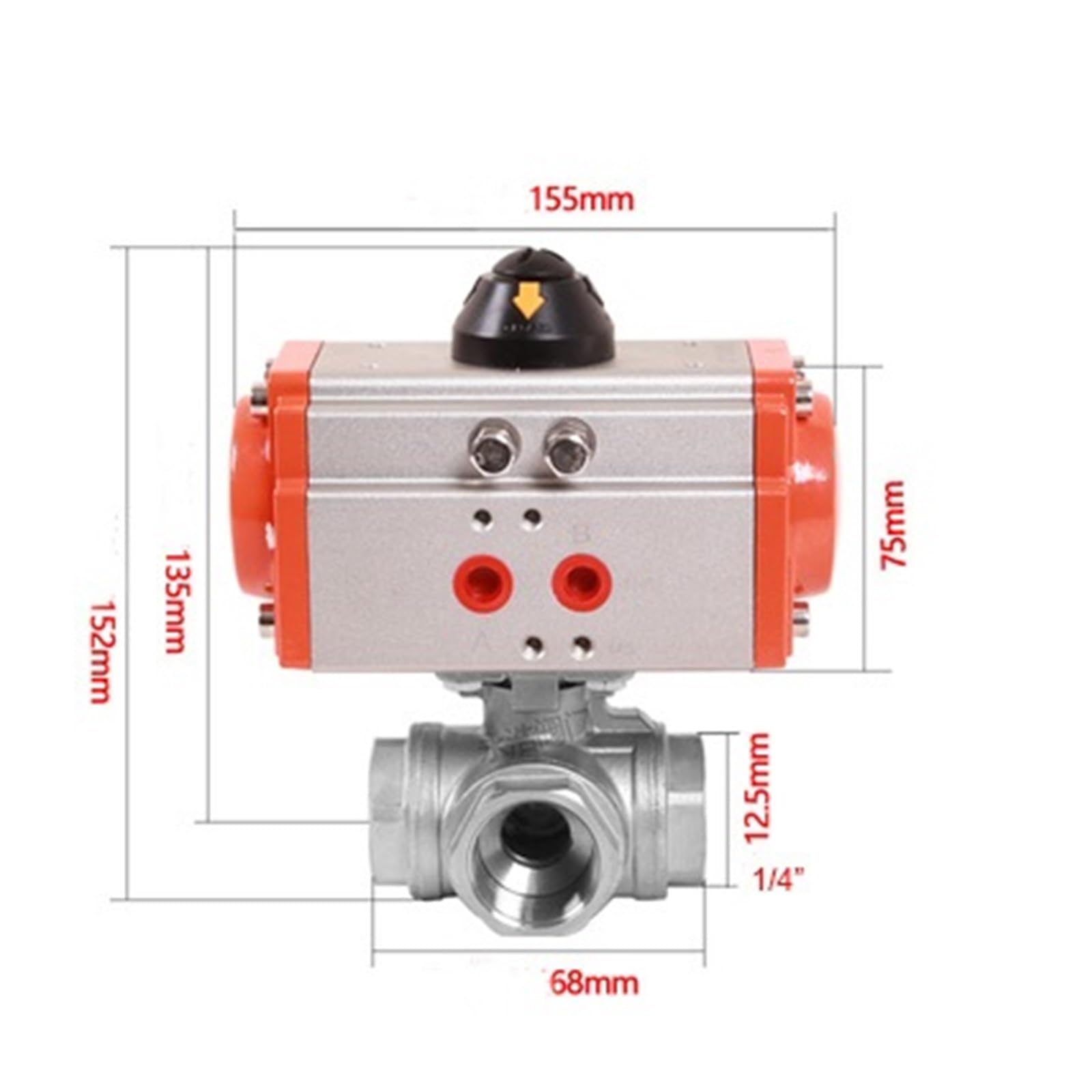Actionneur pneumatique à Bille Q614/5-16P, actionneur Double Effet en Acier Inoxydable 304, 16 Bars, vanne pneumatique à Bille à Trois Voies DN8/DN10/DN15(Dn8,L)