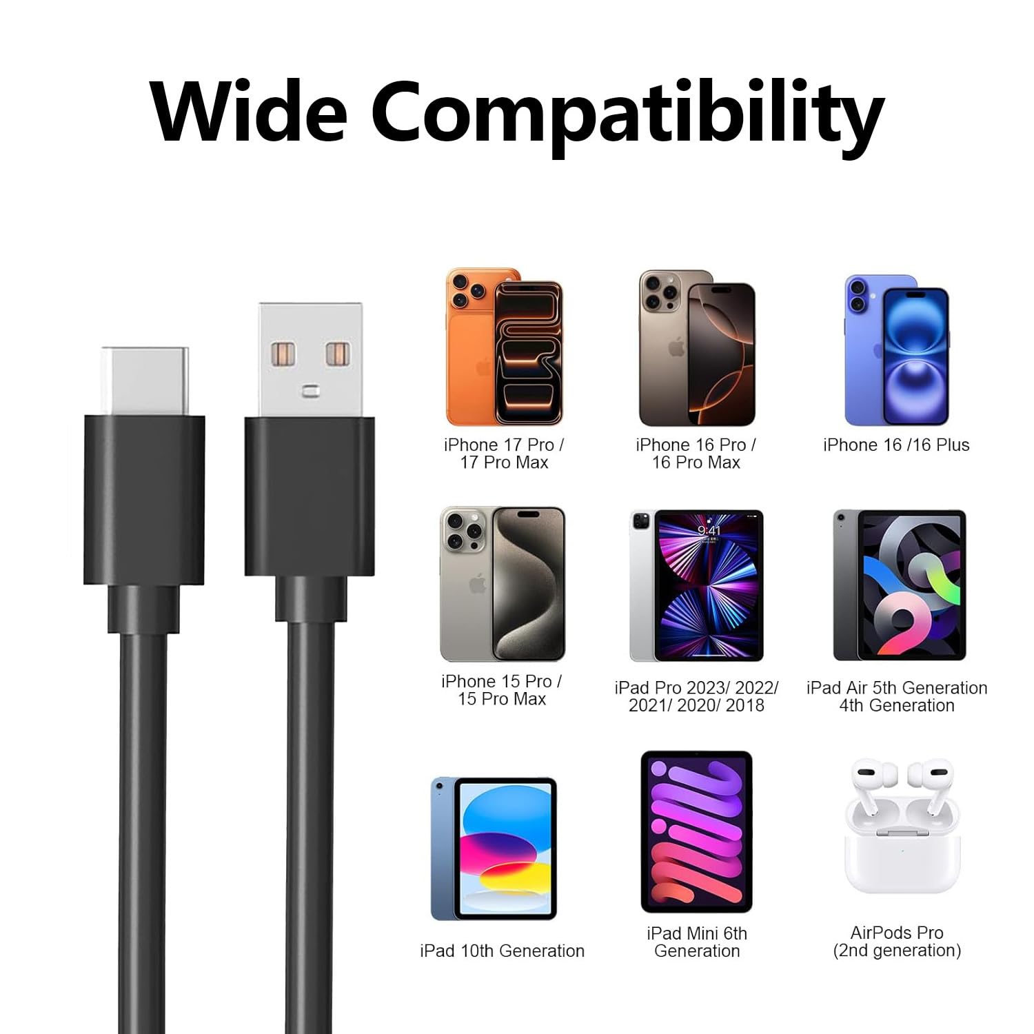 1Ft Short USB A to C Cable for iPhone 17/16/15 CarPlay Cord USB-A to USB Type C Charging Cable for Apple Car Play, Fast Data Sync for Car & Home (Black) image 3